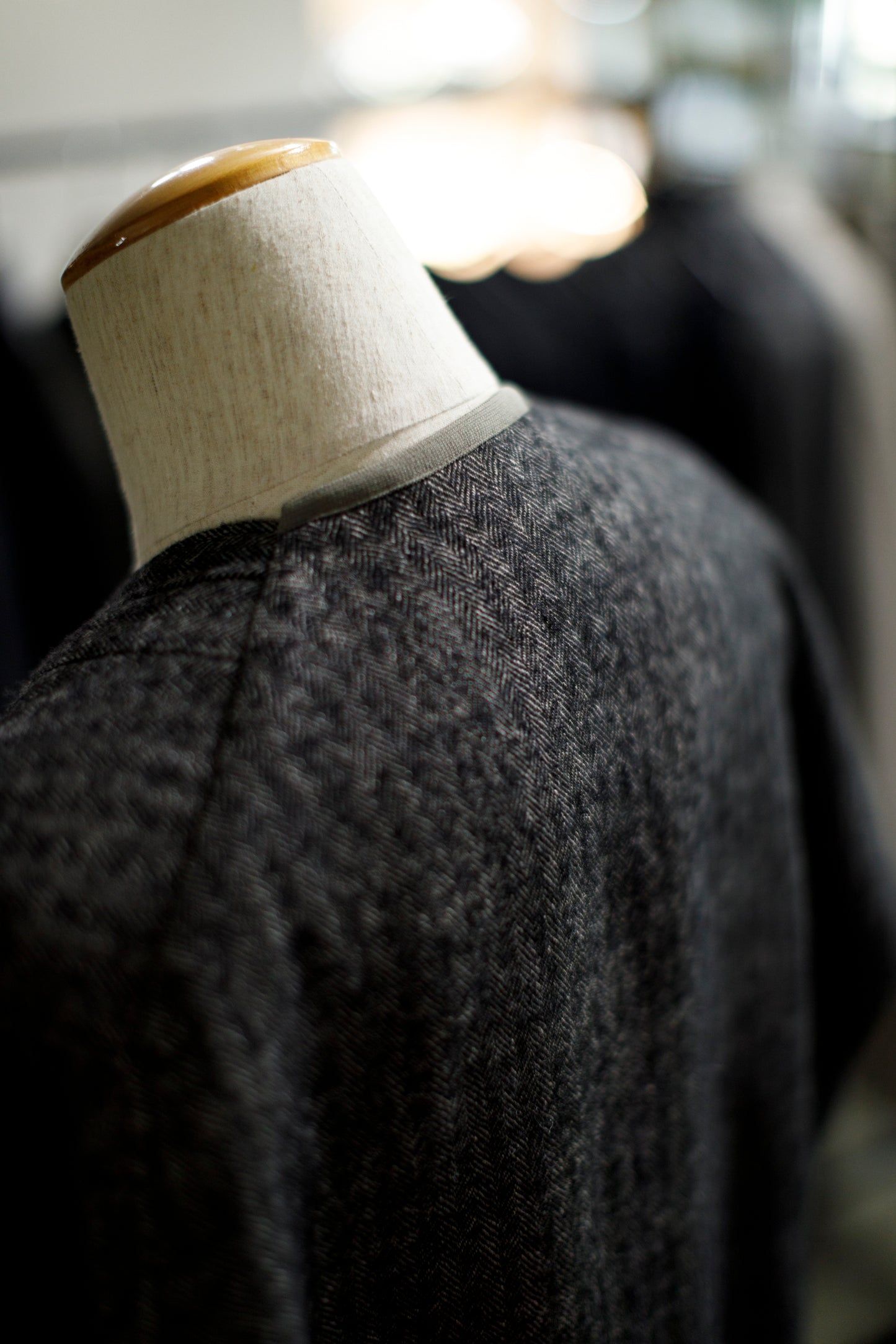 KIMURA narrowing / cardigan_linen wool herringbone - Black