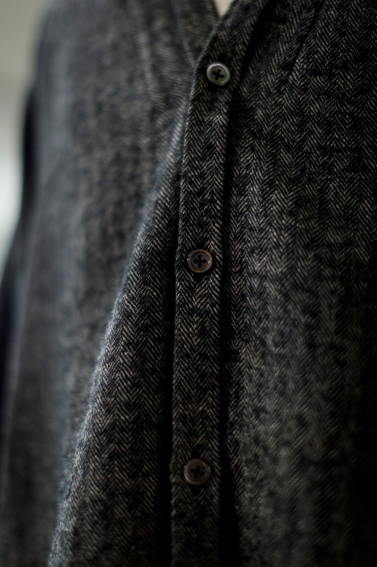 KIMURA narrowing / cardigan_linen wool herringbone - Black