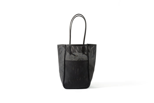 AMIACALVA A191 WASHED LEATHER MESH TOTE (M) - Black