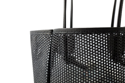 AMIACALVA A191 WASHED LEATHER MESH TOTE (M) - Black