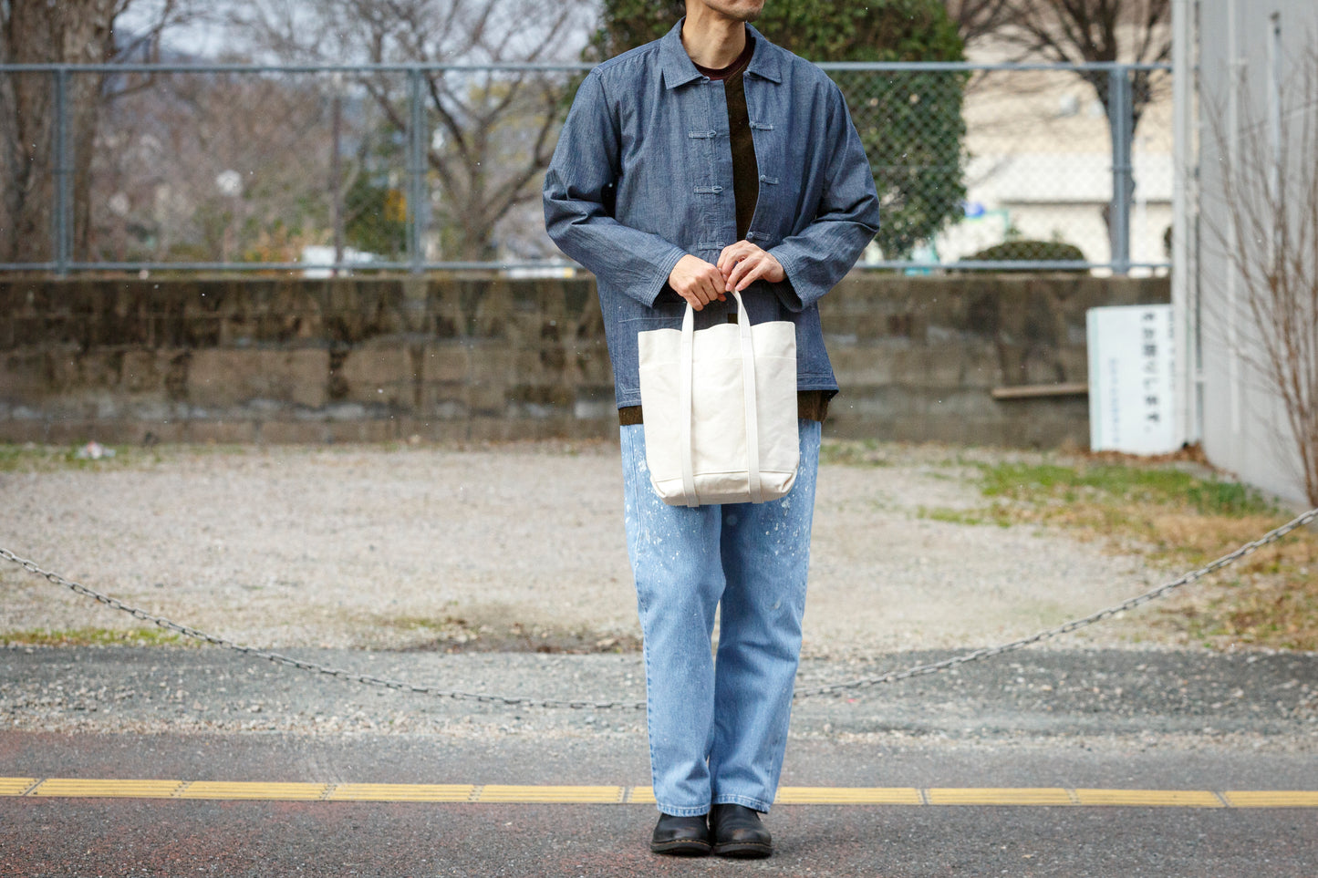 AMIACALVA A127 WASHED CANVAS 4POCKETS TOTE(TS) - White