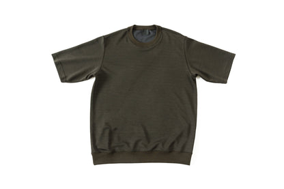 山内 24153 / ノーミュルシングウール・ダブルフェイスニットTシャツ - charcoal brown