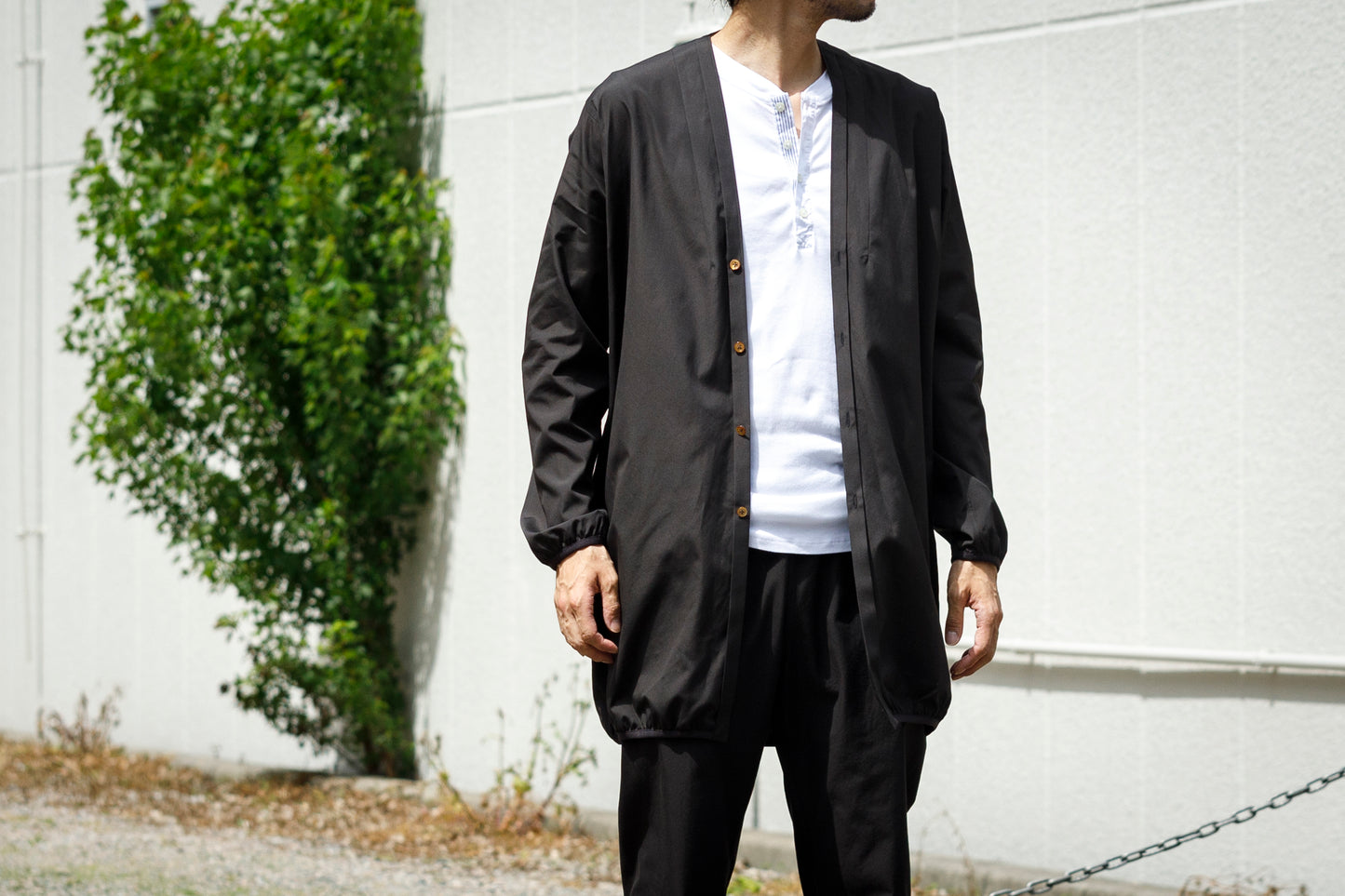 KIMURA narrowing / long cardigan_finx cotton - Dark Brown