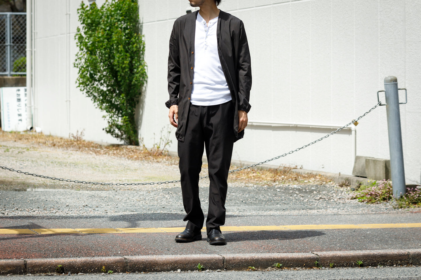 KIMURA narrowing / long cardigan_finx cotton - Dark Brown