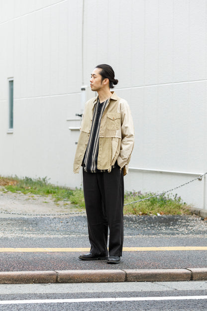 山内 25169-wa / ウールメッシュクロス・パジャマパンツ - charcoal brown(洗い加工)