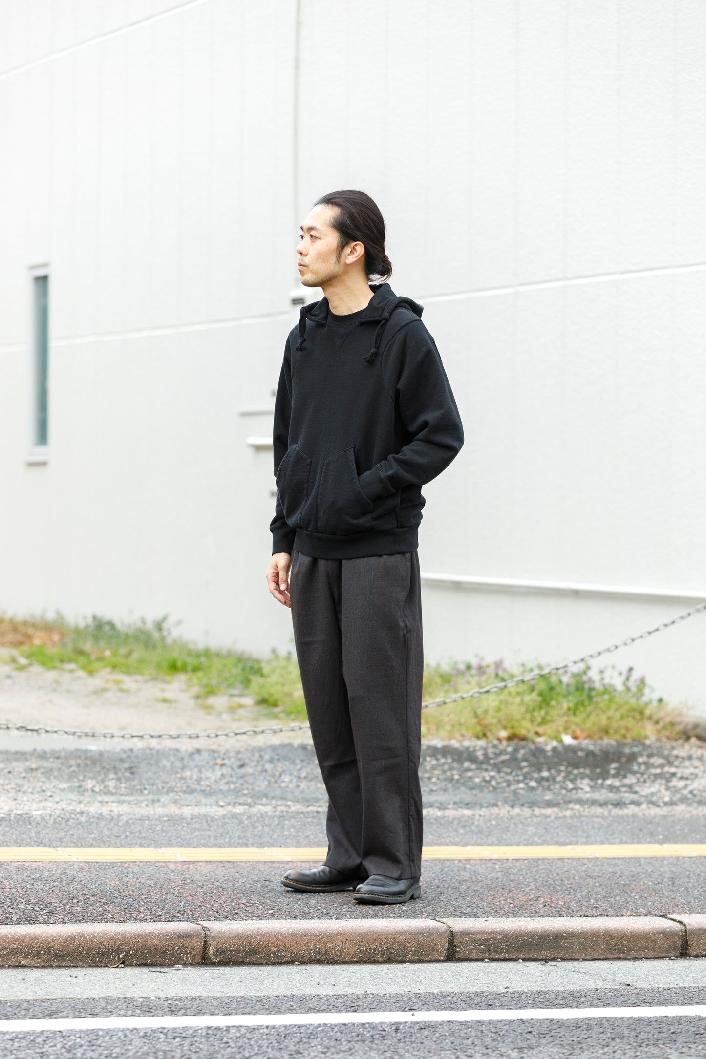 山内 25169-wa / ウールメッシュクロス・パジャマパンツ - charcoal brown(洗い加工)