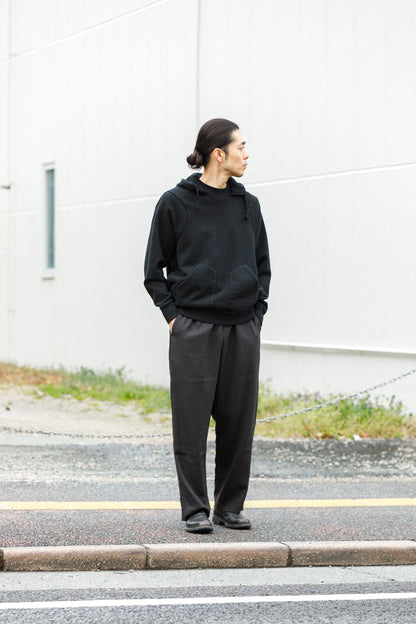 山内 25169-wa / ウールメッシュクロス・パジャマパンツ - charcoal brown(洗い加工)