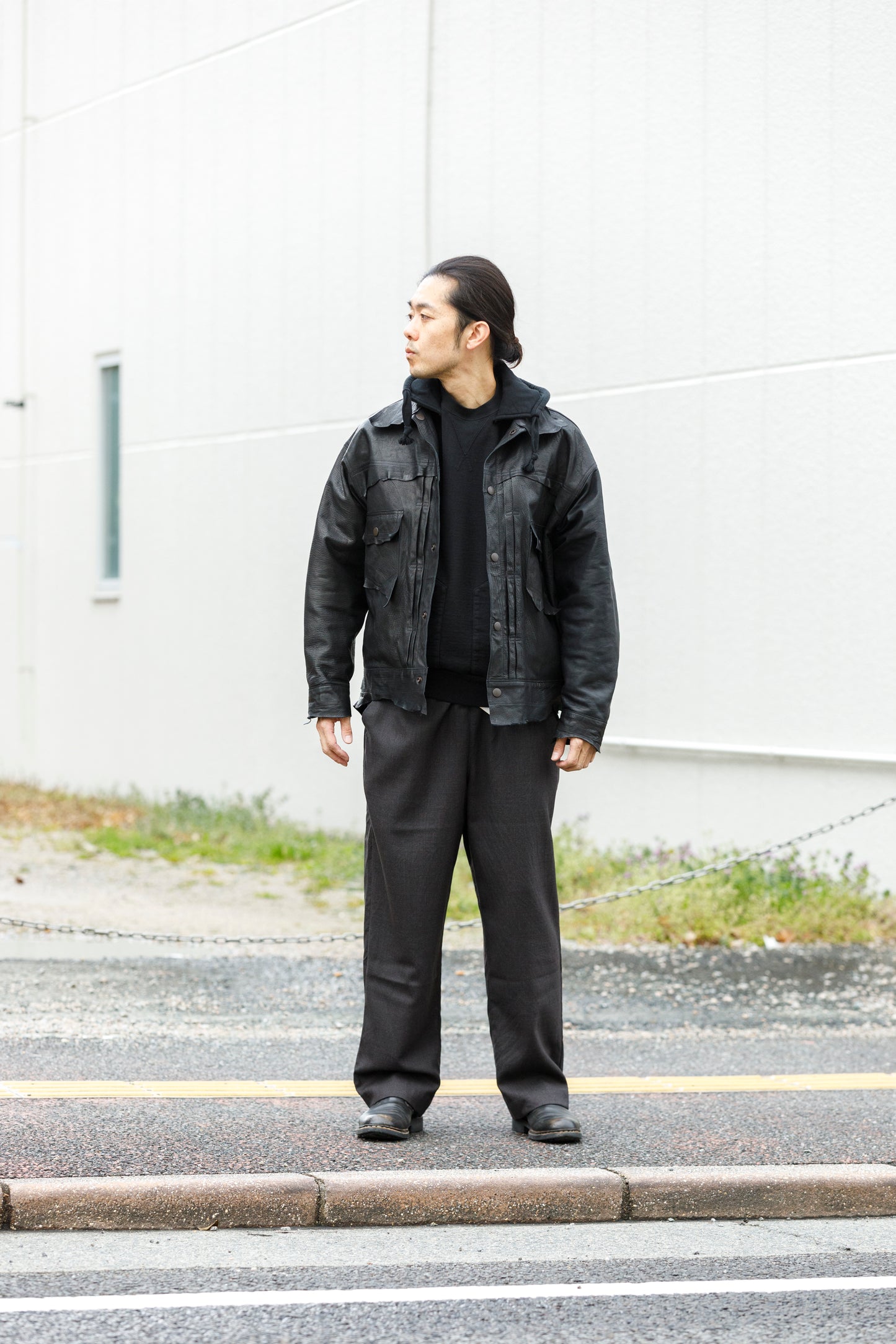 山内 25169-wa / ウールメッシュクロス・パジャマパンツ - charcoal brown(洗い加工)