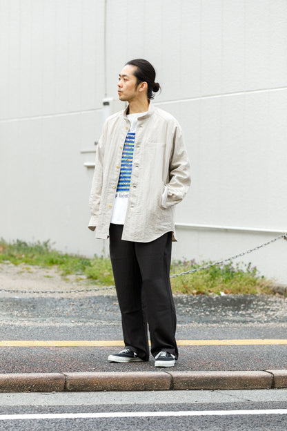 山内 25169-wa / ウールメッシュクロス・パジャマパンツ - charcoal brown(洗い加工)