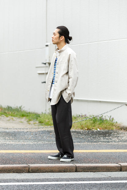 山内 25169-wa / ウールメッシュクロス・パジャマパンツ - charcoal brown(洗い加工)