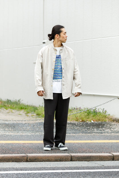 山内 25169-wa / ウールメッシュクロス・パジャマパンツ - charcoal brown(洗い加工)