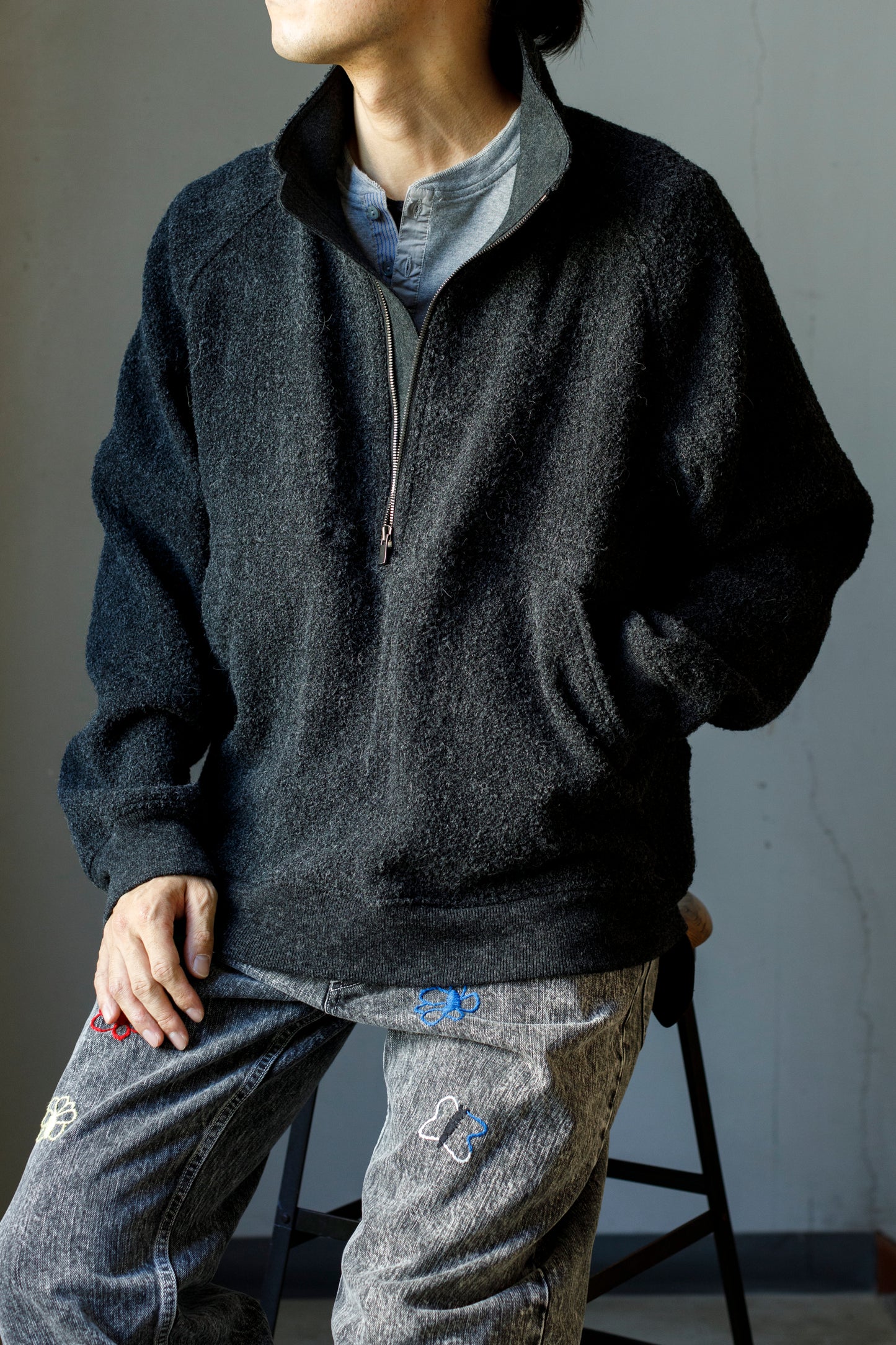 山内 25236 / アルパカボア・ジッププルオーバー - ash gray