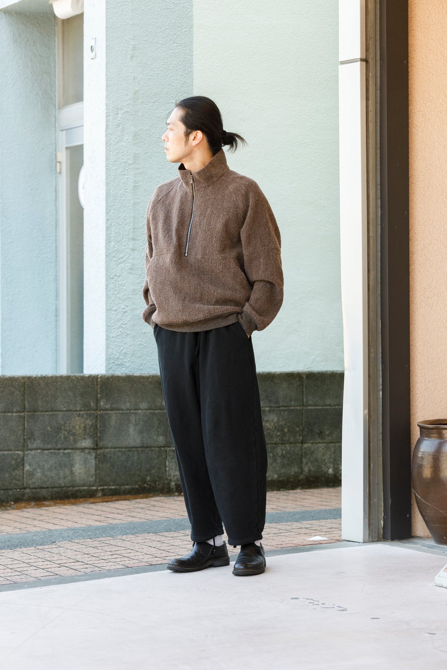 山内 25236 / アルパカボア・ジッププルオーバー - charcoal gray
