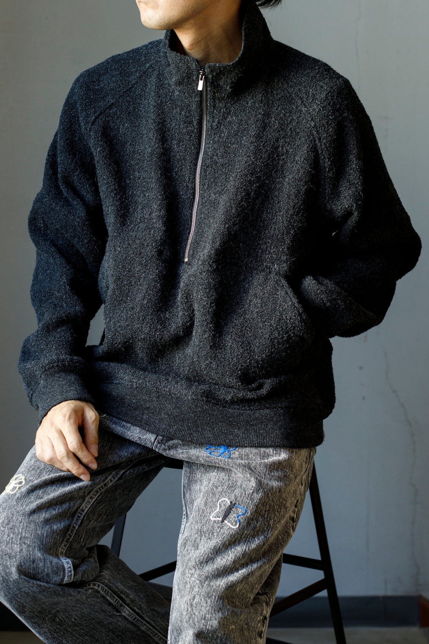 山内 25236 / アルパカボア・ジッププルオーバー - ash gray