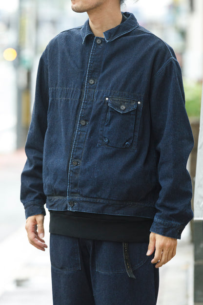 NULABEL / 522-204 URUSHI COATED DENIM TRUCKER JACKET - COAL BLACK