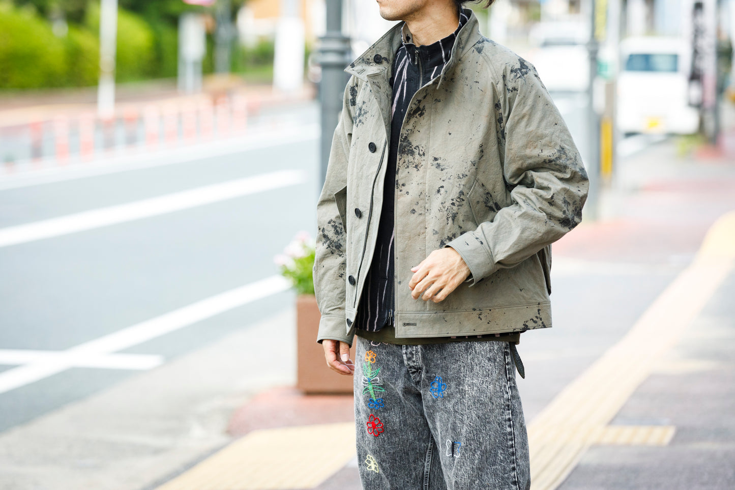 山内 25221 / 3wayシールドコットン・ジップジャケット - khaki × arimatsu black