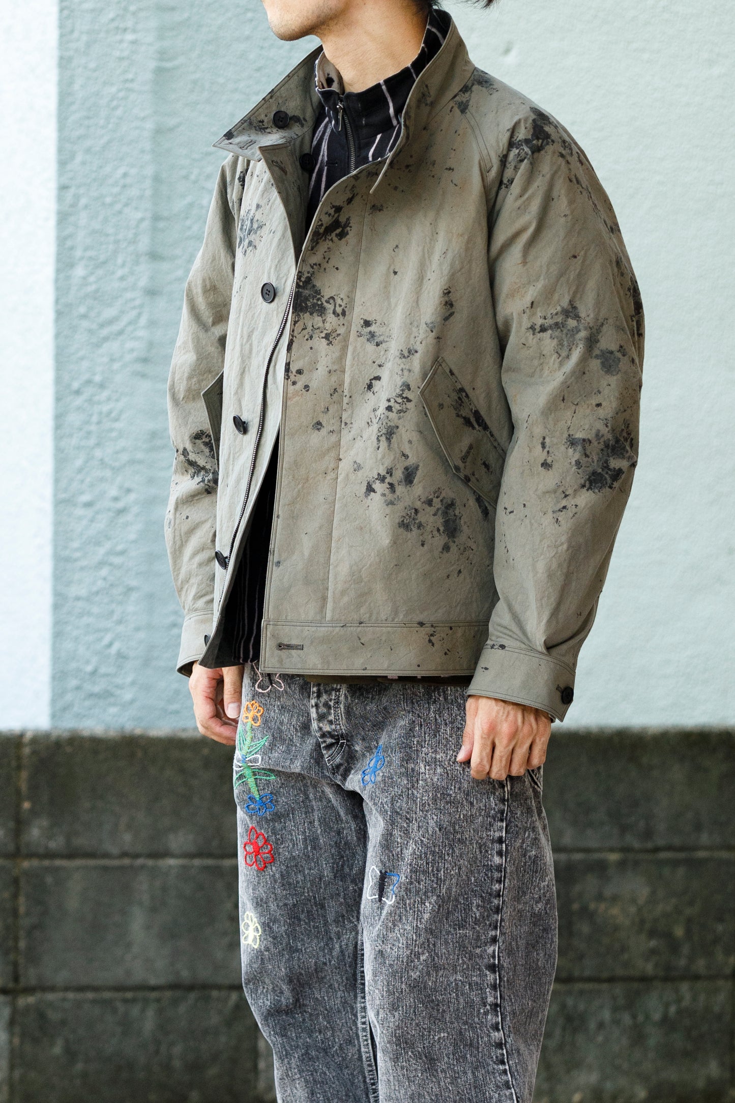 山内 25221 / 3wayシールドコットン・ジップジャケット - khaki × arimatsu black
