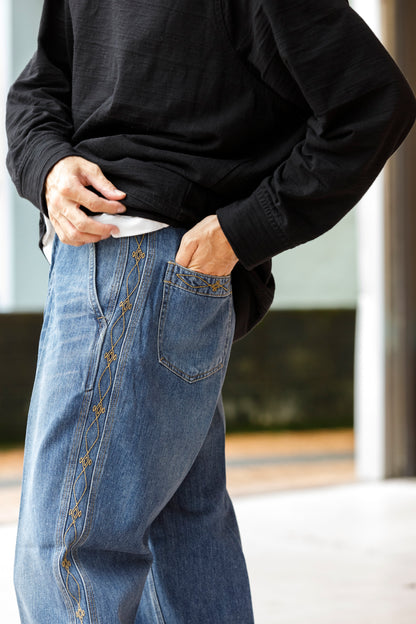 SARTO / EMBROIDERY DENIM PANTS - WASHED INDIGO