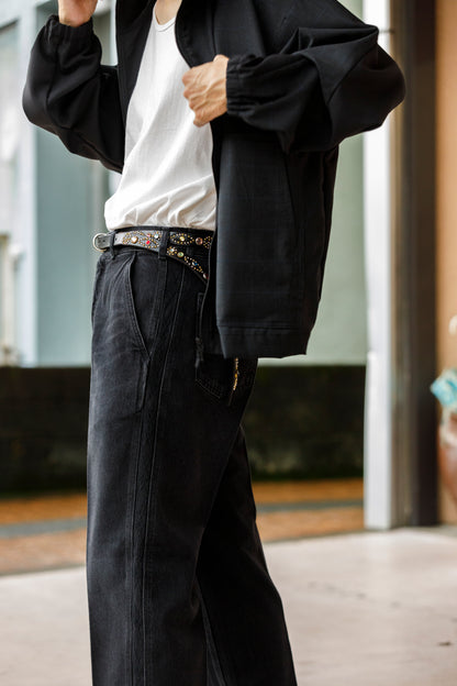 SARTO / 252-20003 EMBROIDERY DENIM PANTS - WASHED BLACK