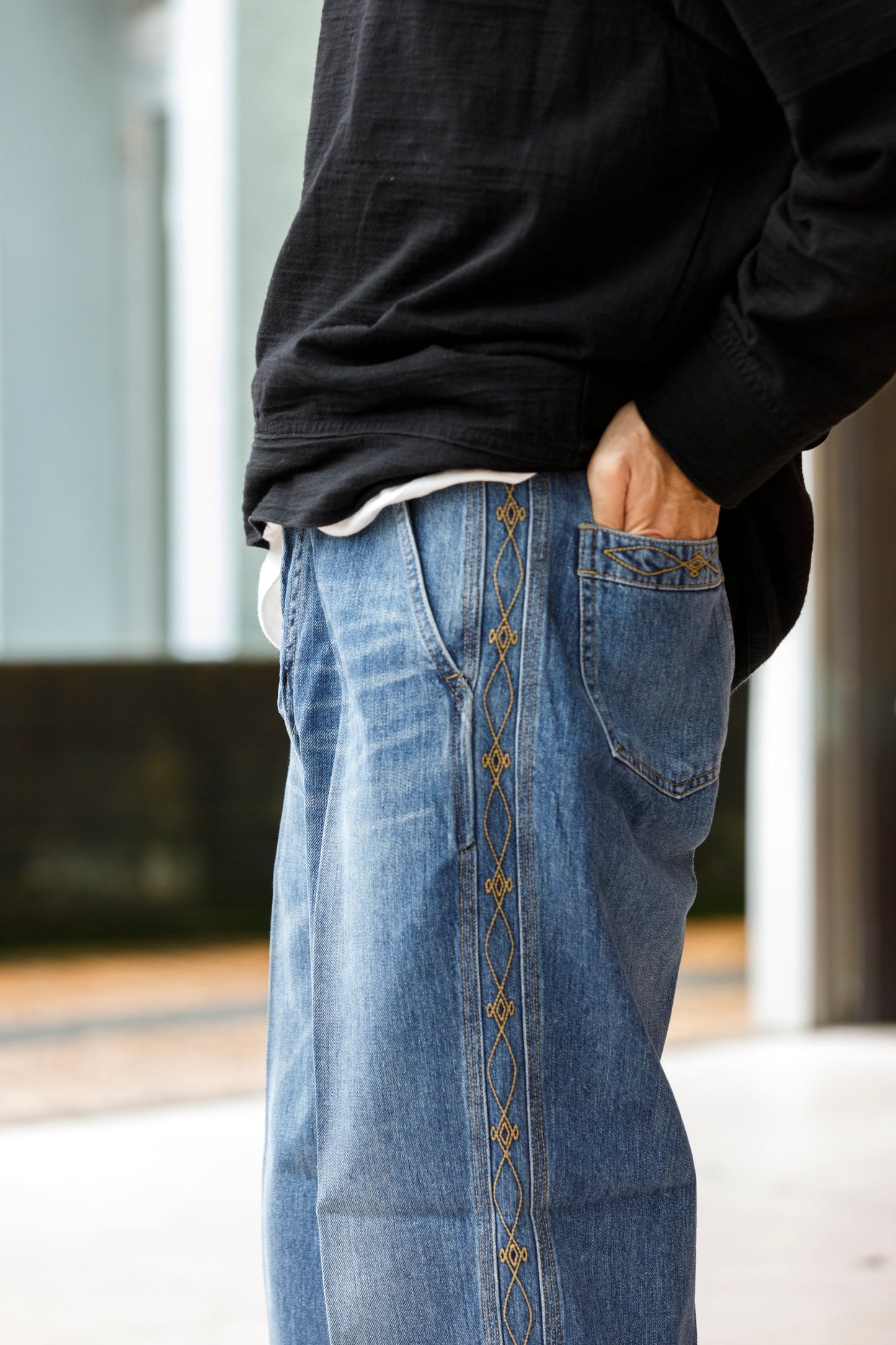 SARTO / EMBROIDERY DENIM PANTS - WASHED INDIGO