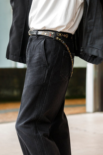 SARTO / EMBROIDERY DENIM PANTS - WASHED BLACK