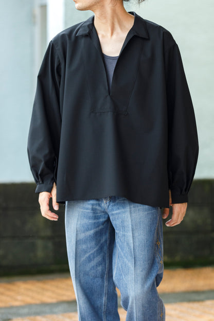 SARTO / 252-18001  TUKED SKIPPER BLOUSE(HIGH TWISTED WOOL) - BLACK