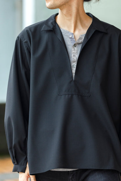 SARTO / 252-18001  TUKED SKIPPER BLOUSE(HIGH TWISTED WOOL) - BLACK