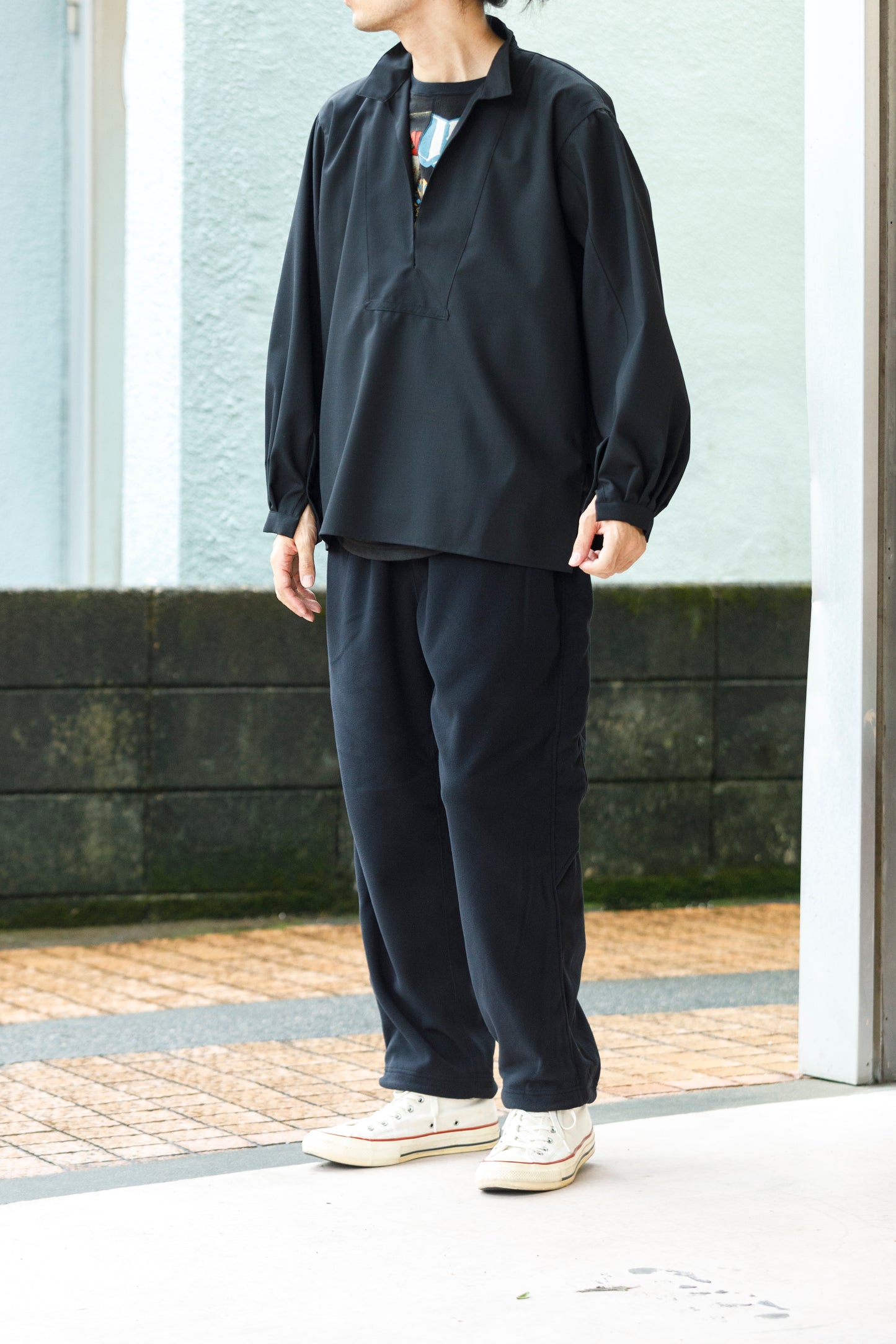 SARTO / 252-18001  TUKED SKIPPER BLOUSE(HIGH TWISTED WOOL) - BLACK