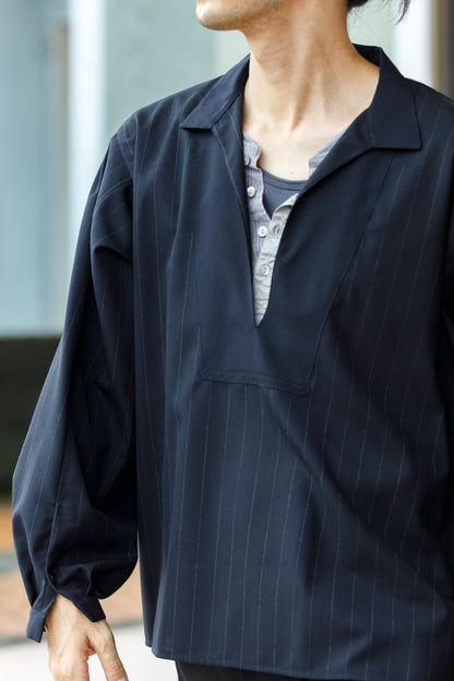 SARTO / 242-13001  SKIPPER PULL OVER(HARD TWISTED WOOL) - NAVY CHALK STRIPE