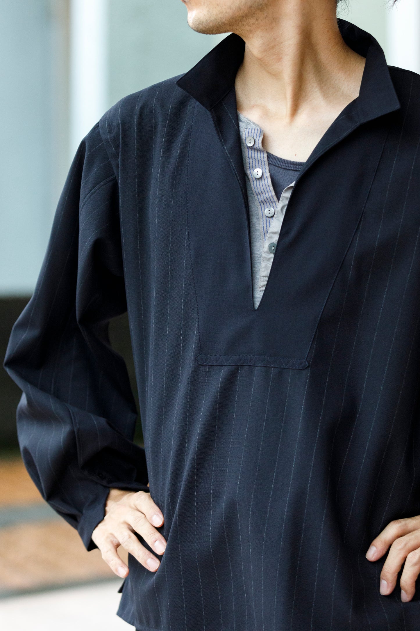 SARTO / 242-13001  SKIPPER PULL OVER(HARD TWISTED WOOL) - NAVY CHALK STRIPE
