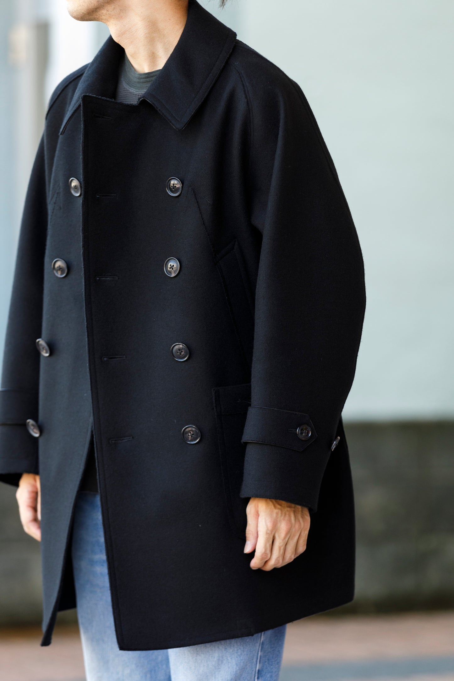 SARTO / 242-06001 HEAVY WOOL CASHMERE MELTON P-COAT - BLACK