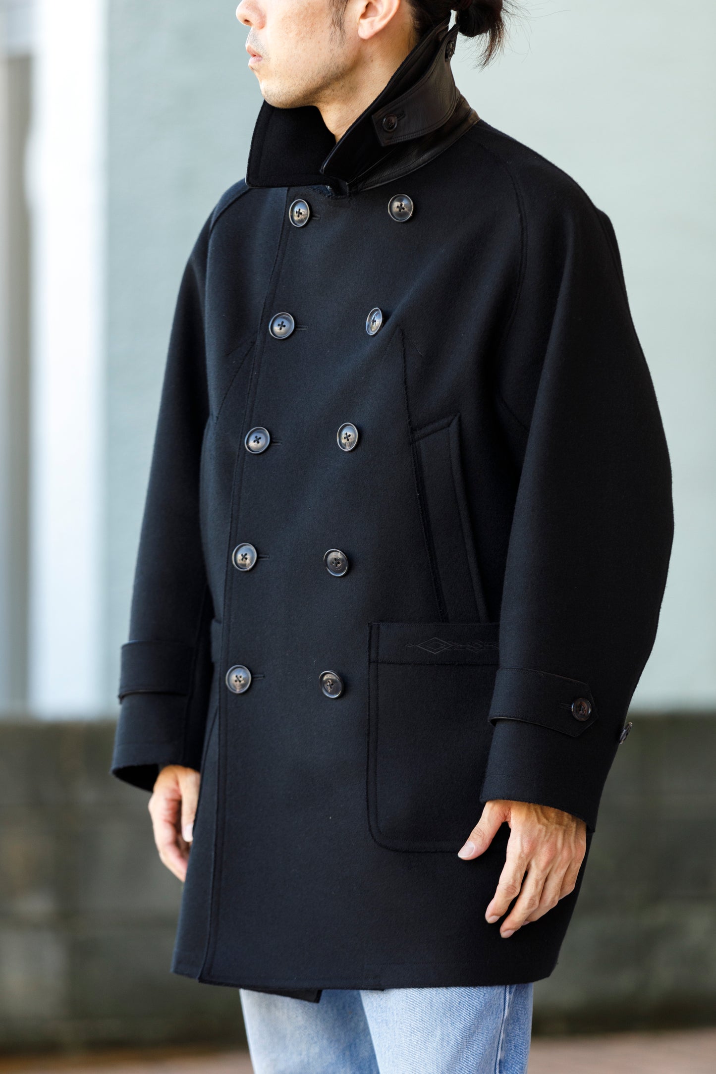 SARTO / 242-06001 HEAVY WOOL CASHMERE MELTON P-COAT - BLACK