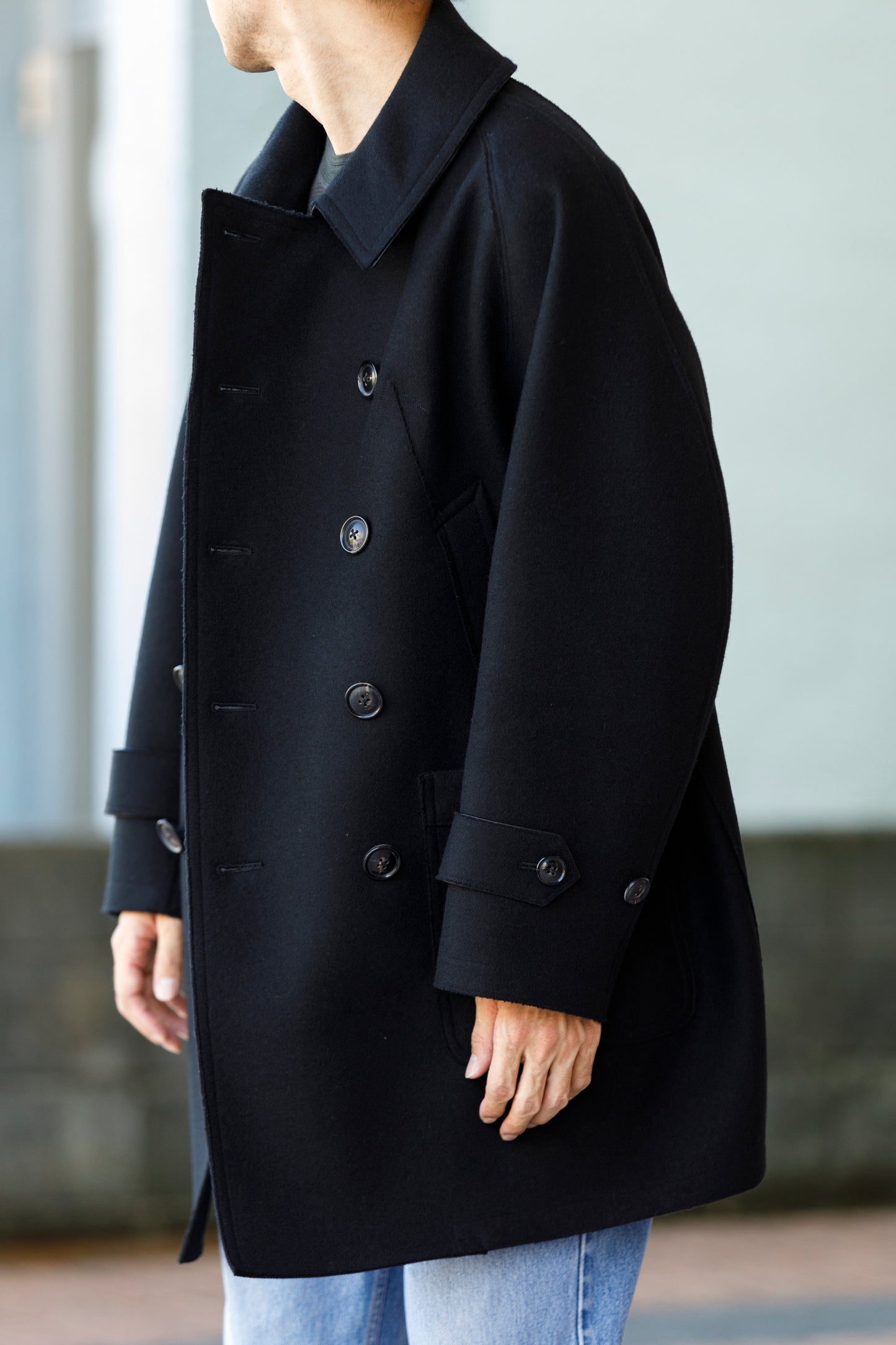 SARTO / 242-06001 HEAVY WOOL CASHMERE MELTON P-COAT - BLACK