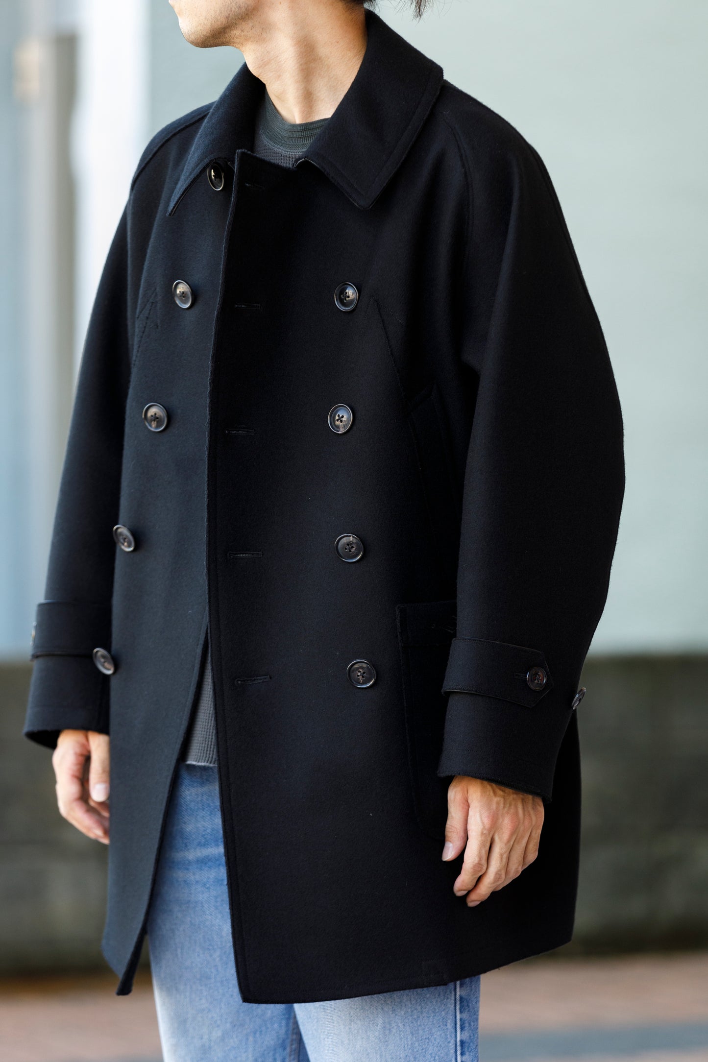 SARTO / 242-06001 HEAVY WOOL CASHMERE MELTON P-COAT - BLACK