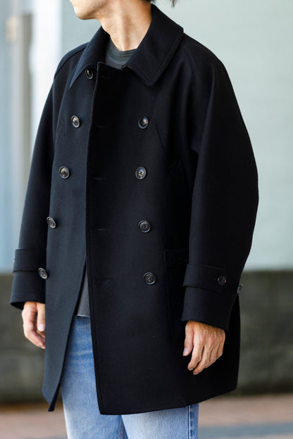 SARTO / 242-06001 HEAVY WOOL CASHMERE MELTON P-COAT - BLACK