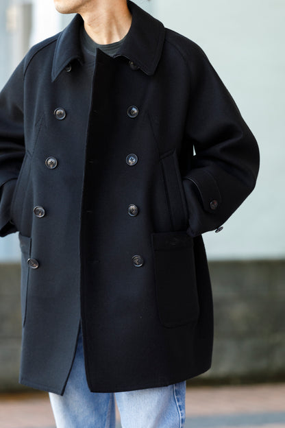 SARTO / 242-06001 HEAVY WOOL CASHMERE MELTON P-COAT - BLACK