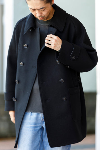 SARTO / 242-06001 HEAVY WOOL CASHMERE MELTON P-COAT - BLACK