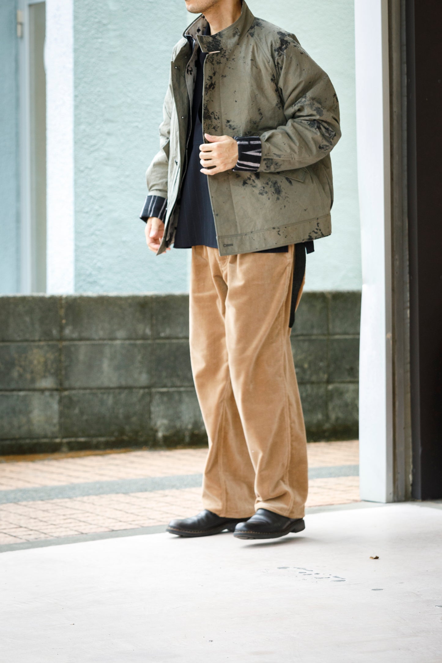 山内 25221 / 3wayシールドコットン・ジップジャケット - khaki × arimatsu black