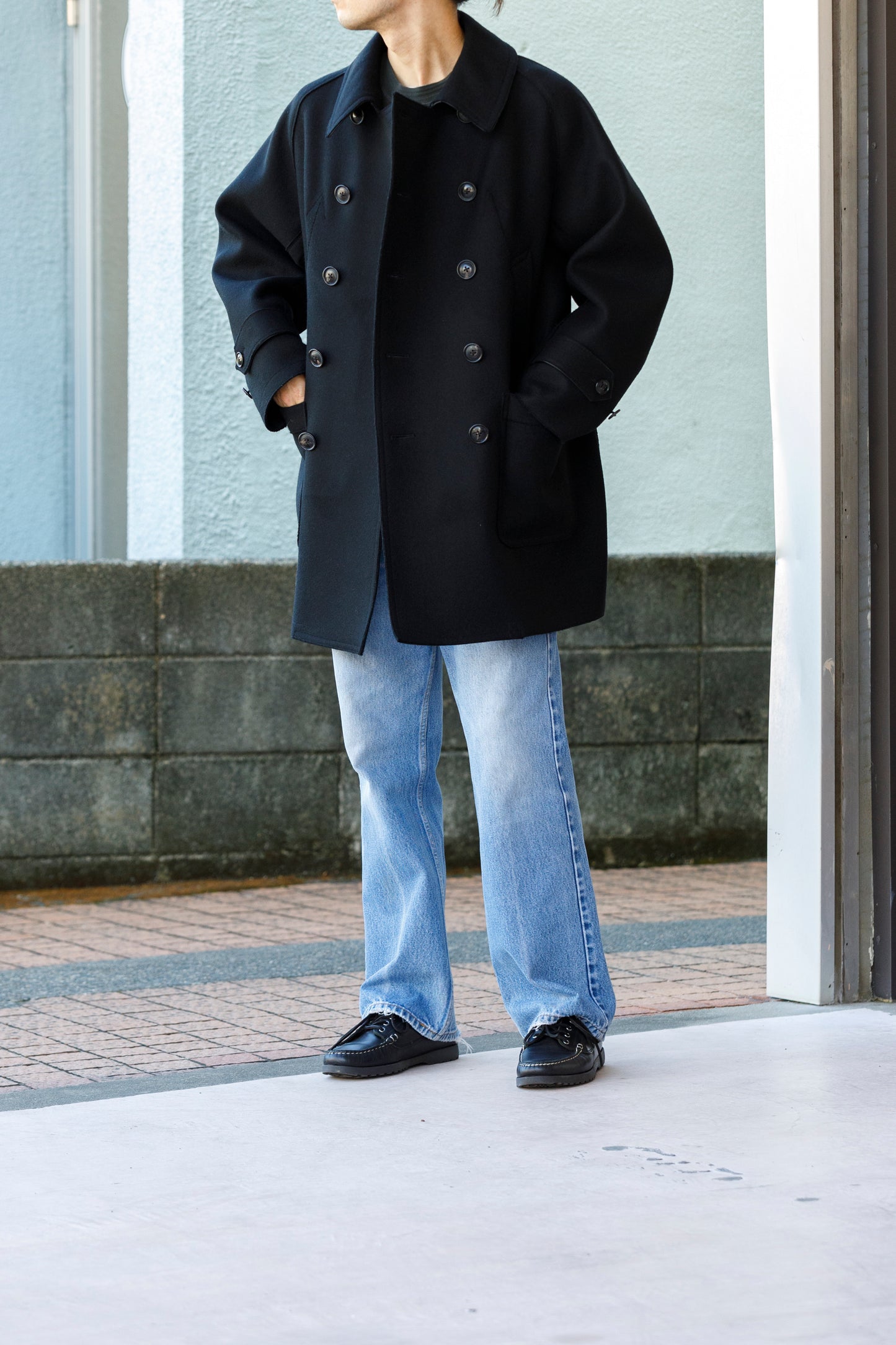 SARTO / 242-06001 HEAVY WOOL CASHMERE MELTON P-COAT - BLACK