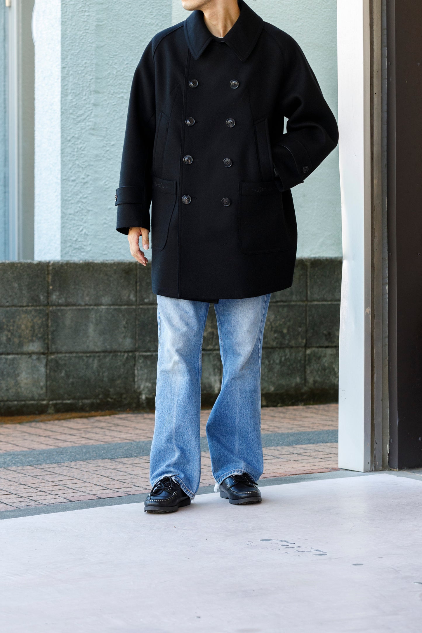 SARTO / 242-06001 HEAVY WOOL CASHMERE MELTON P-COAT - BLACK