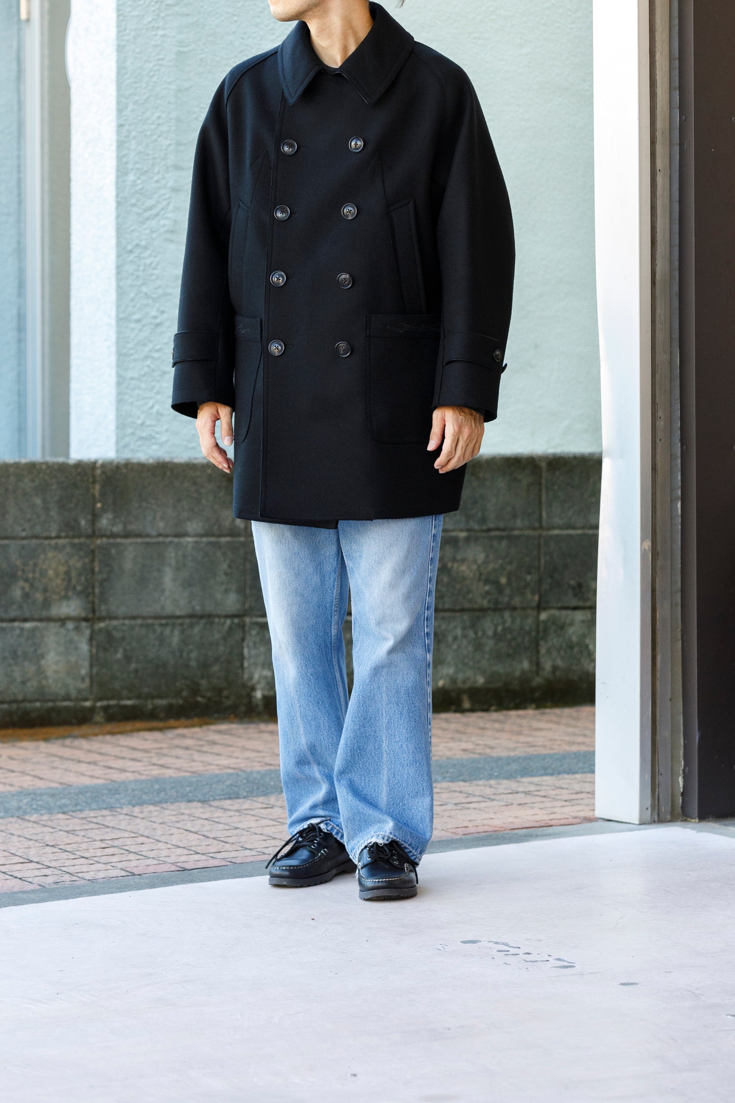SARTO / 242-06001 HEAVY WOOL CASHMERE MELTON P-COAT - BLACK