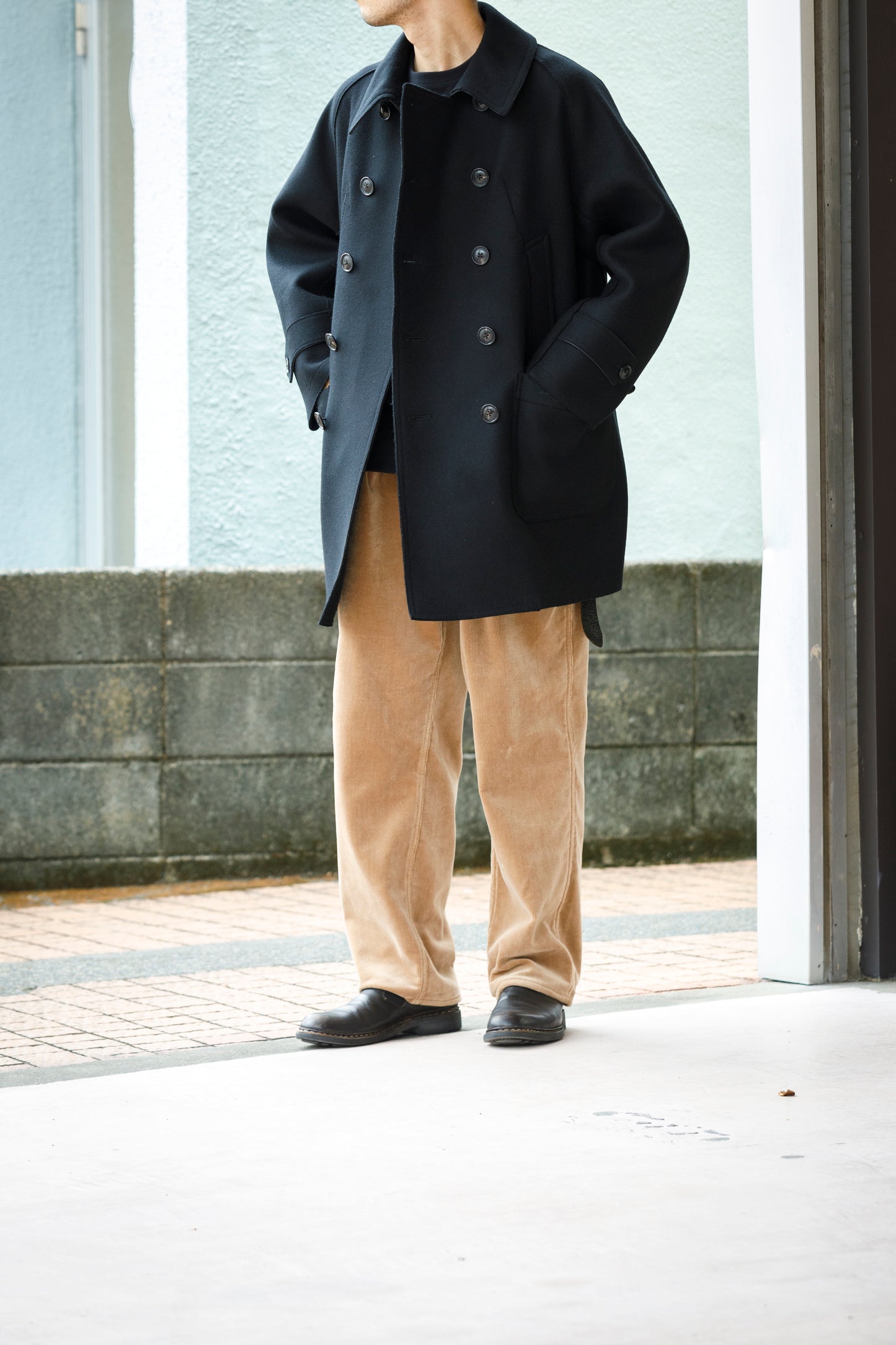 SARTO / 242-06001 HEAVY WOOL CASHMERE MELTON P-COAT - BLACK
