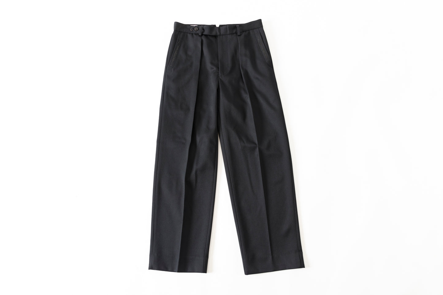 SARTO / 252-11001 TUCKER EMBROIDERY SLACKS(HIGH TWIST WOOL GABADINE) - BLACK