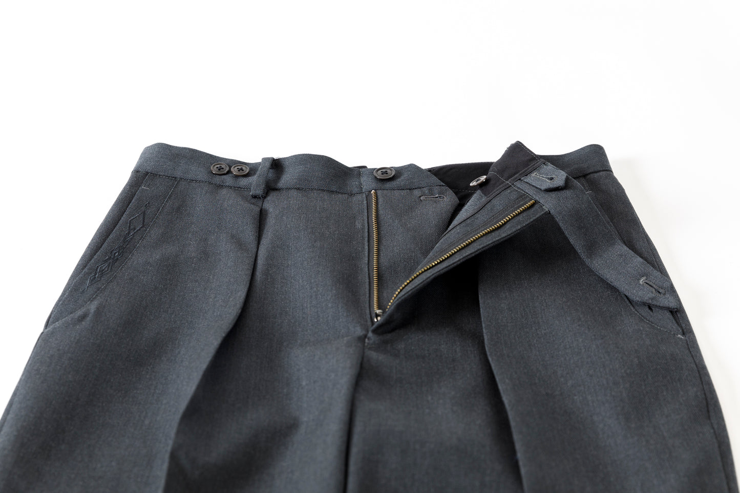 SARTO / 252-11001 TUCKER EMBROIDERY SLACKS(HIGH TWIST WOOL GABADINE) - CHACOAL
