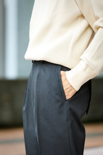 SARTO / 252-11001 TUCKER EMBROIDERY SLACKS(HIGH TWIST WOOL GABADINE) - CHACOAL