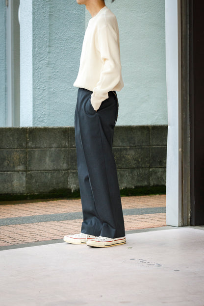 SARTO / 252-11001 TUCKER EMBROIDERY SLACKS(HIGH TWIST WOOL GABADINE) - CHACOAL
