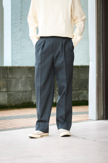 SARTO / 252-11001 TUCKER EMBROIDERY SLACKS(HIGH TWIST WOOL GABADINE) - CHACOAL