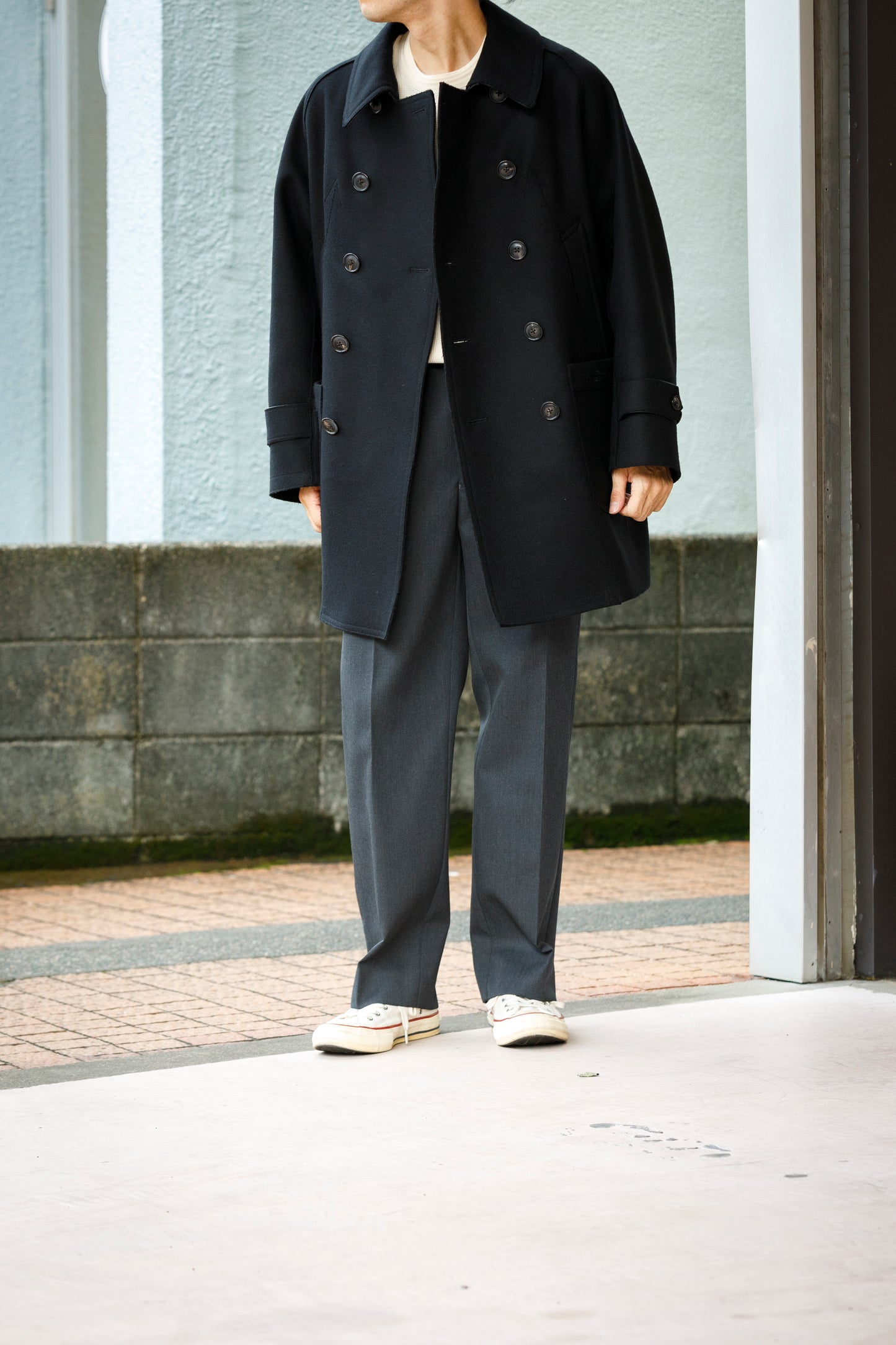 SARTO / 252-11001 TUCKER EMBROIDERY SLACKS(HIGH TWIST WOOL GABADINE) - CHACOAL