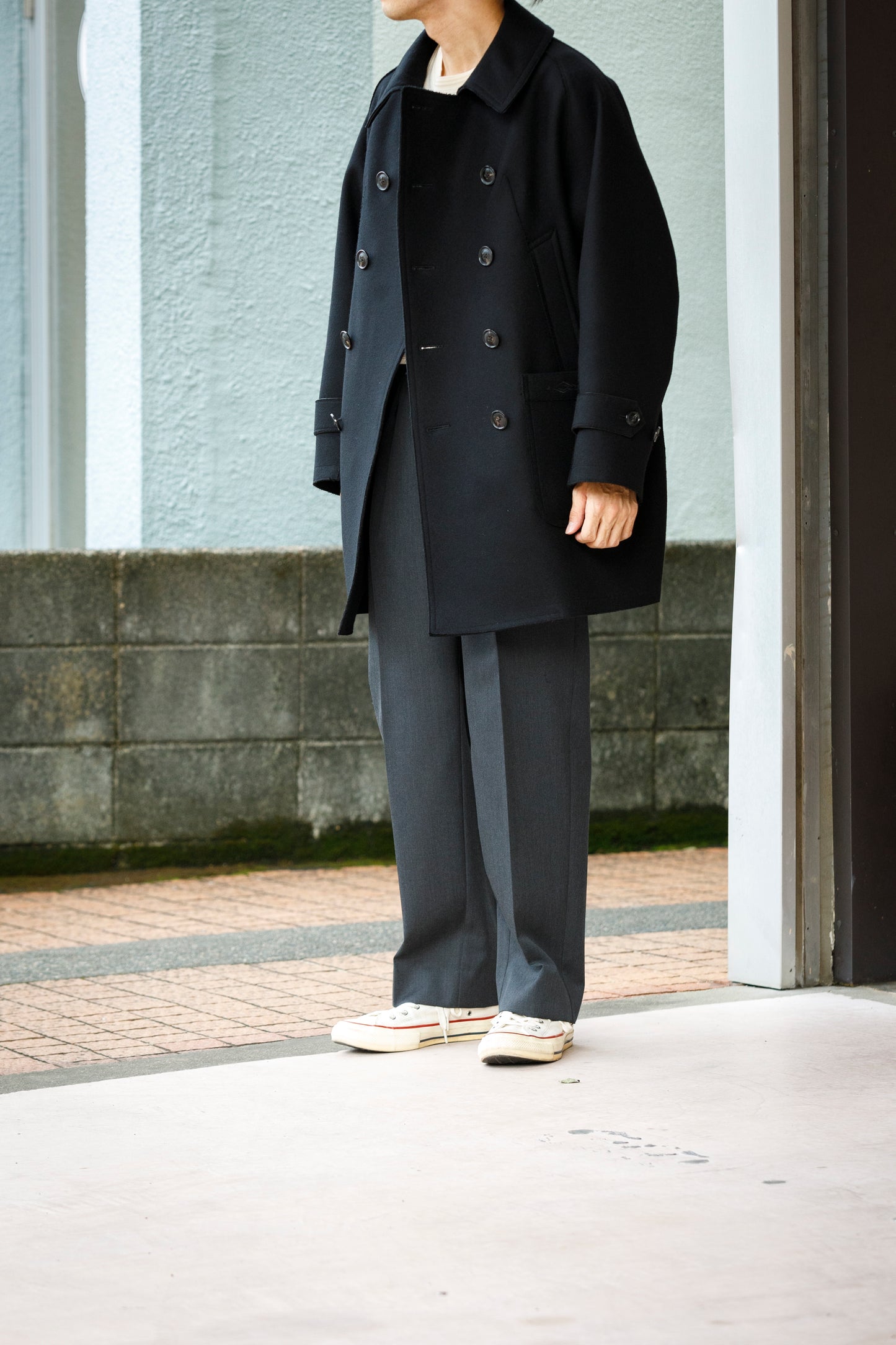 SARTO / 252-11001 TUCKER EMBROIDERY SLACKS(HIGH TWIST WOOL GABADINE) - CHACOAL