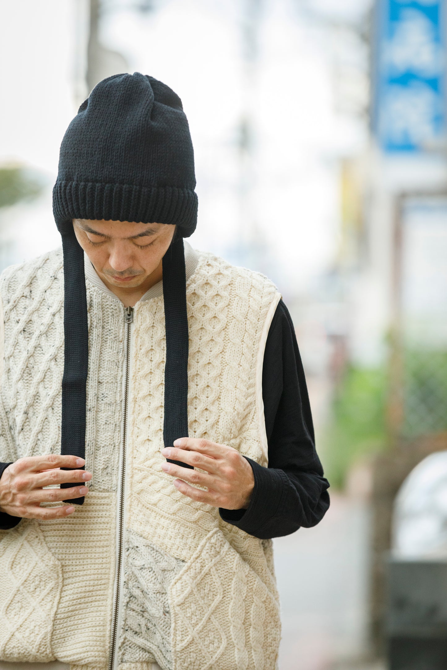 THE FACTORY MADE / BULKY KNIT BONNET - BLACK,CHACOAL GRAY【FM977】